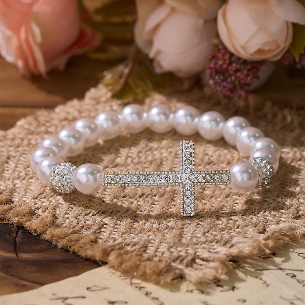 Christianartworkshop Set di braccialetti a croce in due pezzi con perline bianche e nere: emblema di purezza divina e redenzione. - image 6