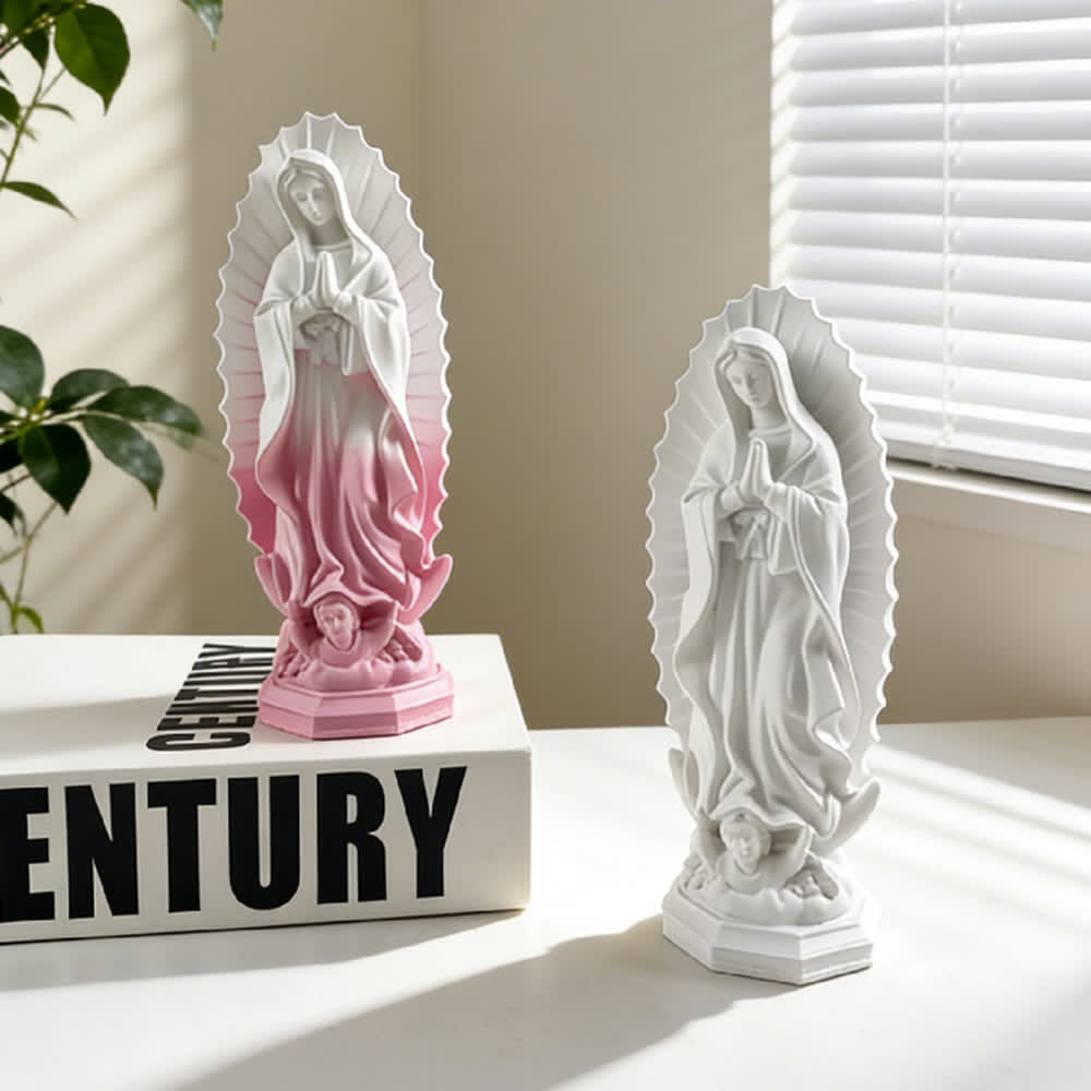 Christianartworkshop Statua moderna della Madonna di Guadalupe: Decorazione per la casa in stile cristiano - Rosa + Bianco - image 20