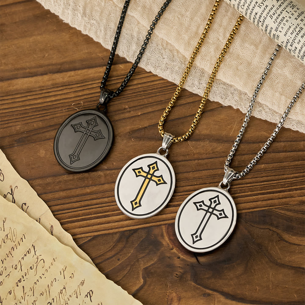 Christianartworkshop Collana con medaglione a doppia faccia raffigurante il Sacro Cuore e la Croce tricolore: emblema dell'amore divino - image 1
