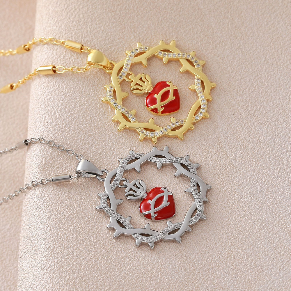 Christianartworkshop Collana bicolore con Sacro Cuore coronato di spine: emblema dell'amore divino - image 1