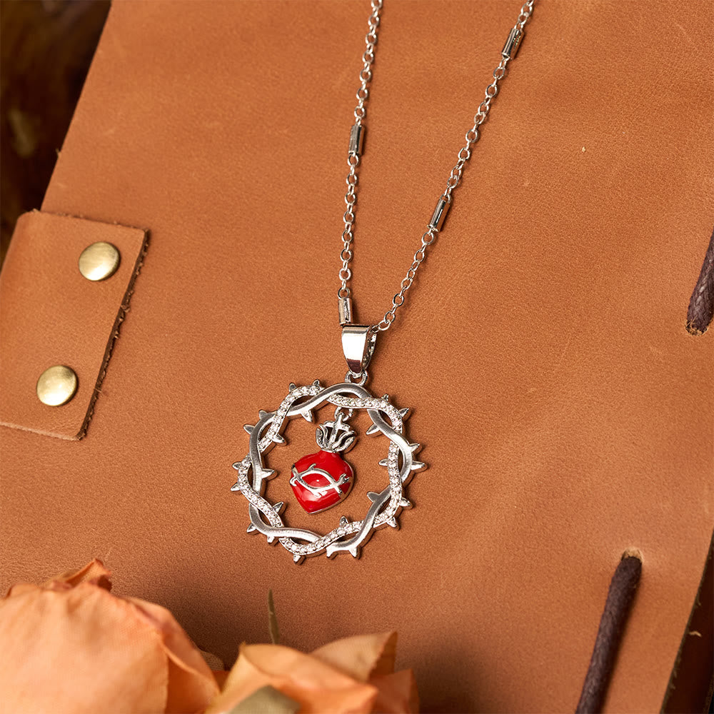 Christianartworkshop Collana bicolore con Sacro Cuore coronato di spine: emblema dell'amore divino - Argento - image 0