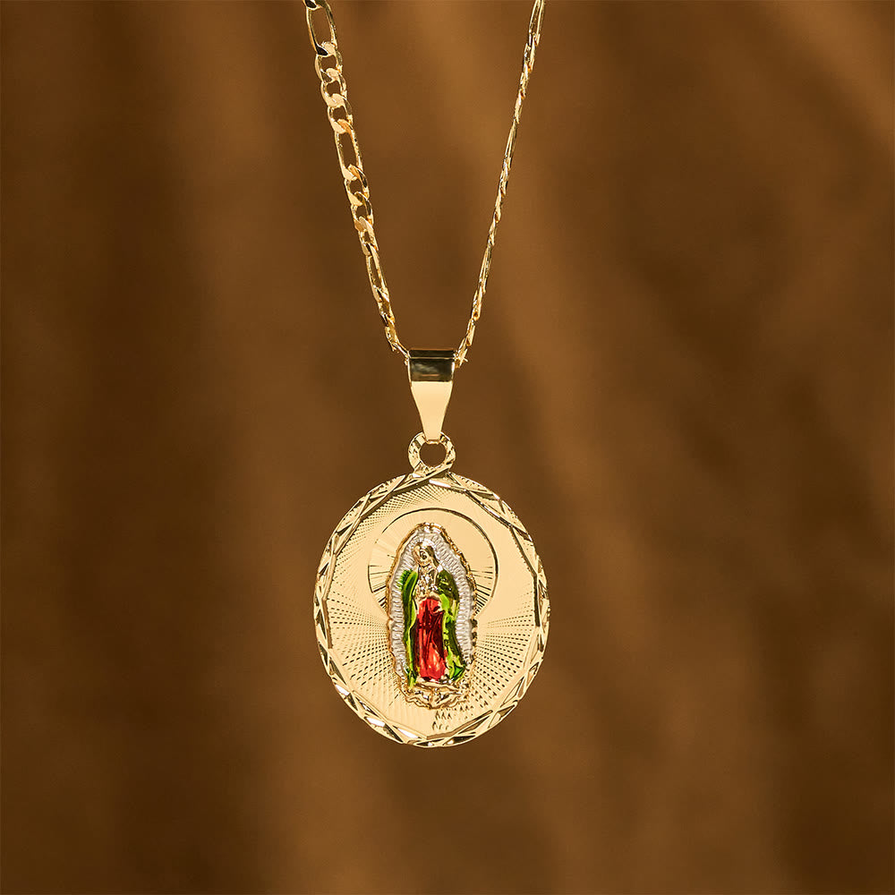 Christianartworkshop Collana con medaglione ovale della Vergine Maria in quattro stili diversi: un simbolo di benedizione celeste. - image 6