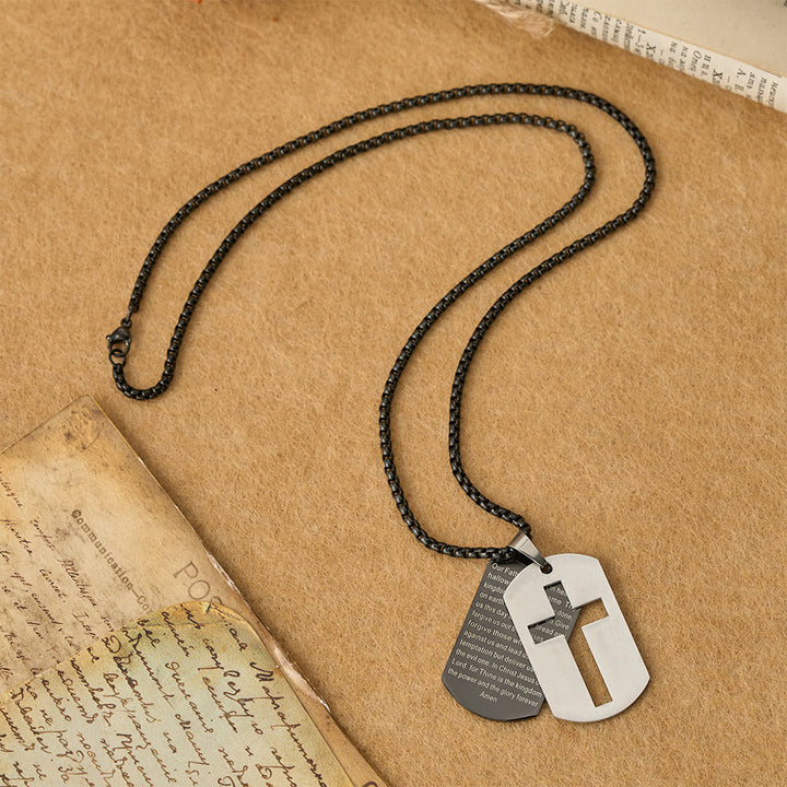 Christianartworkshop Collana con ciondolo a forma di croce con la preghiera del Signore e targhetta militare: emblema di grazia divina e fede. - image 6