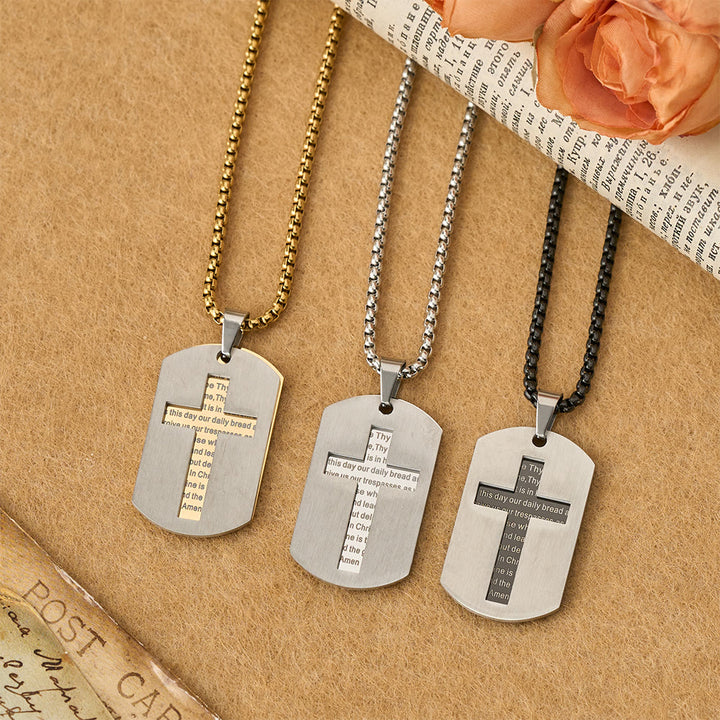 Christianartworkshop Collana con ciondolo a forma di croce con la preghiera del Signore e targhetta militare: emblema di grazia divina e fede. - image 9