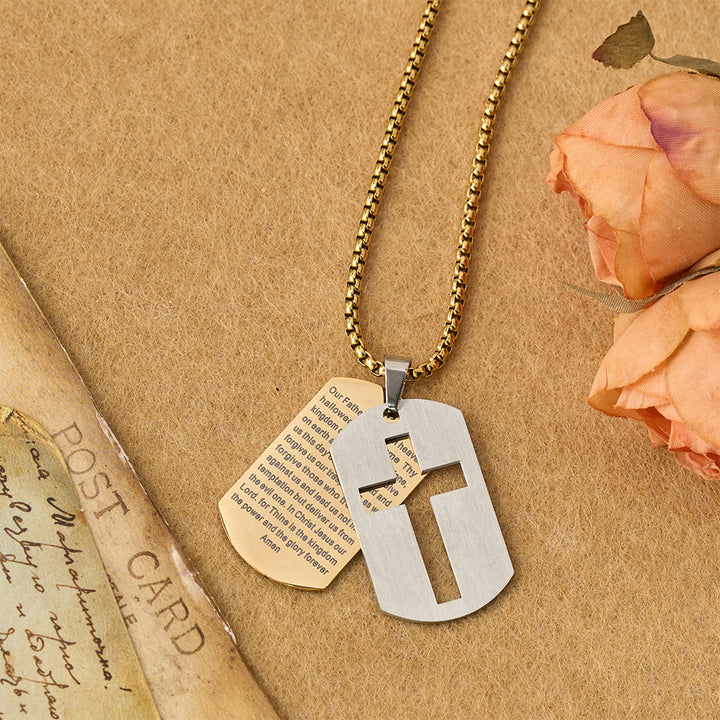 Christianartworkshop Collana con ciondolo a croce con preghiera del Signore e targhetta militare: emblema di grazia divina e fede - Oro - image 0