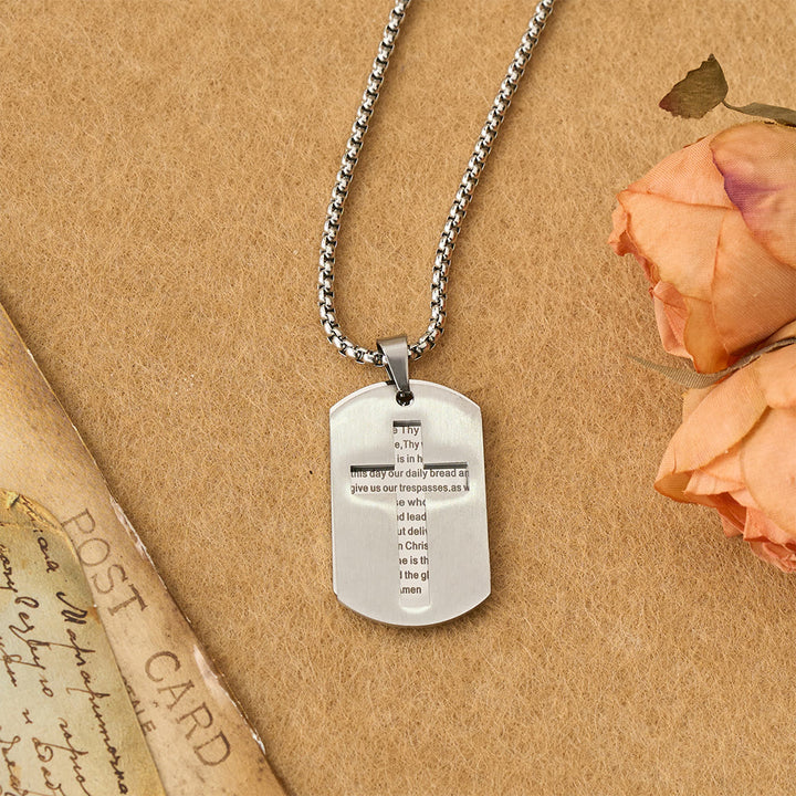 Christianartworkshop Collana con ciondolo a forma di croce con la preghiera del Signore e targhetta militare: emblema di grazia divina e fede. - image 4