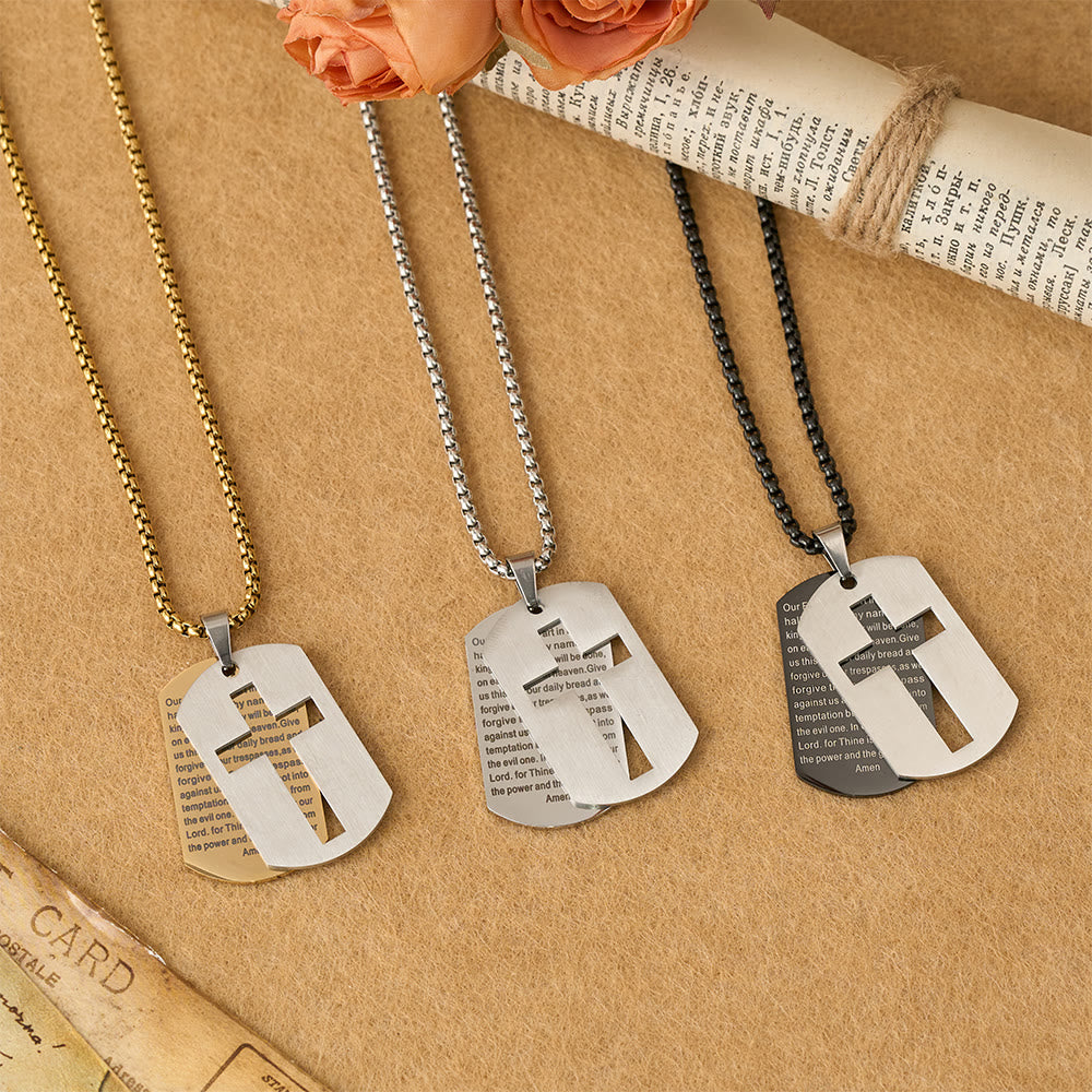 Christianartworkshop Collana con ciondolo a forma di croce con la preghiera del Signore e targhetta militare: emblema di grazia divina e fede. - image 8