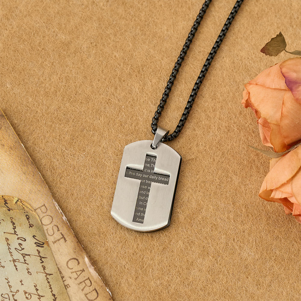 Christianartworkshop Collana con ciondolo a forma di croce con la preghiera del Signore e targhetta militare: emblema di grazia divina e fede. - image 7