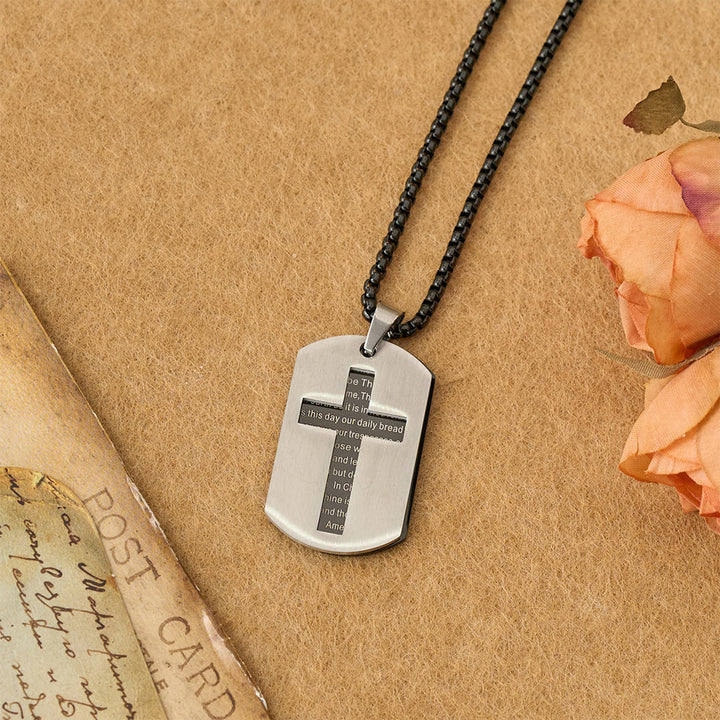 Christianartworkshop Collana con ciondolo a forma di croce con la preghiera del Signore e targhetta militare: emblema di grazia divina e fede. - image 7