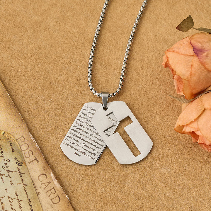 Christianartworkshop Collana con ciondolo a forma di croce con la preghiera del Signore e targhetta militare: emblema di grazia divina e fede. - Argento - image 2
