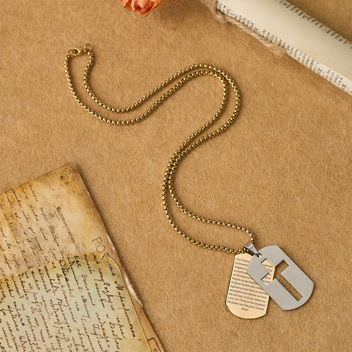 Christianartworkshop Collana con ciondolo a croce con preghiera del Signore e targhetta militare: emblema di grazia divina e fede - image 3