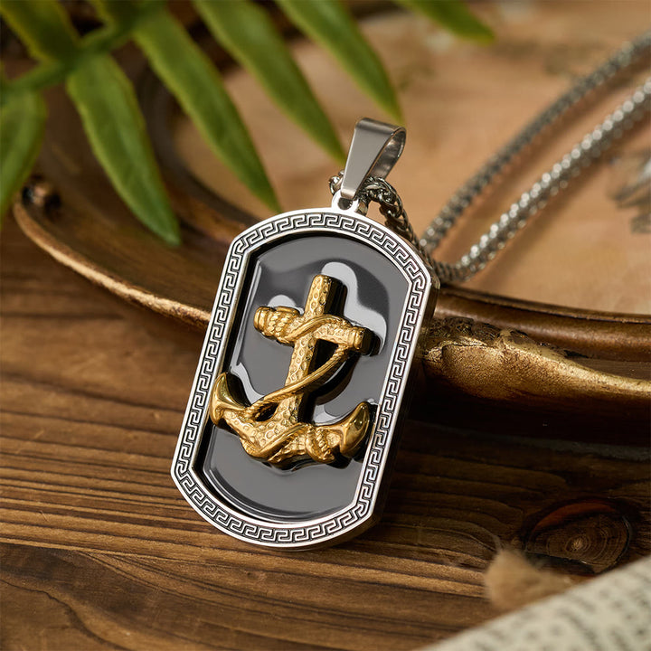 Christianartworkshop Collana con ciondolo a forma di targhetta per cani con croce e ancora greca: emblema di fede e speranza incrollabile - Argento - image 3