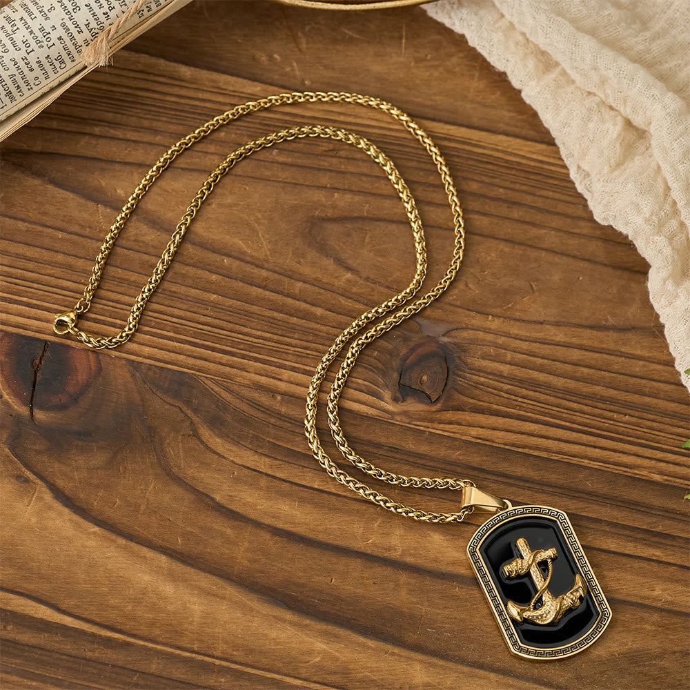 Christianartworkshop Collana con ciondolo a forma di targhetta per cani con croce e ancora greca: emblema di fede e speranza incrollabile - image 2