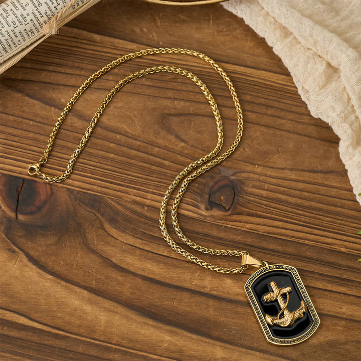 Christianartworkshop Collana con ciondolo a forma di targhetta per cani con croce e ancora greca: emblema di fede e speranza incrollabile - image 2