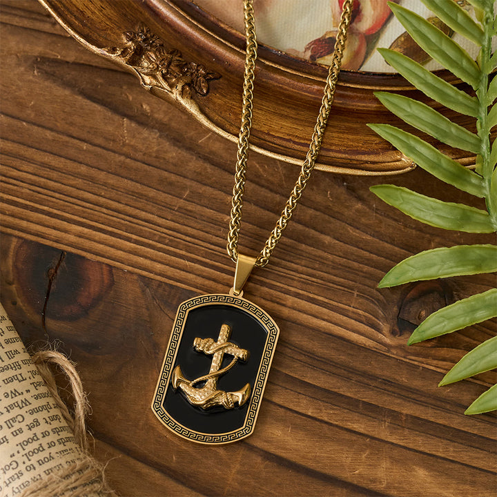 Christianartworkshop Collana con ciondolo a forma di targhetta per cani con croce e ancora greca: emblema di fede e speranza incrollabile - image 1