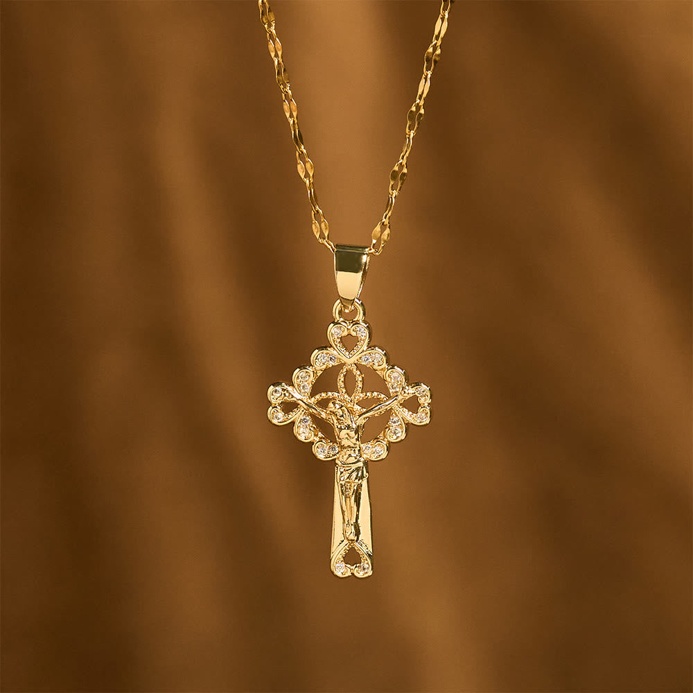 Christianartworkshop Collana con ciondolo a forma di chiave e crocifisso tempestato di zirconi: emblema di grazia redentrice e fede - image 1