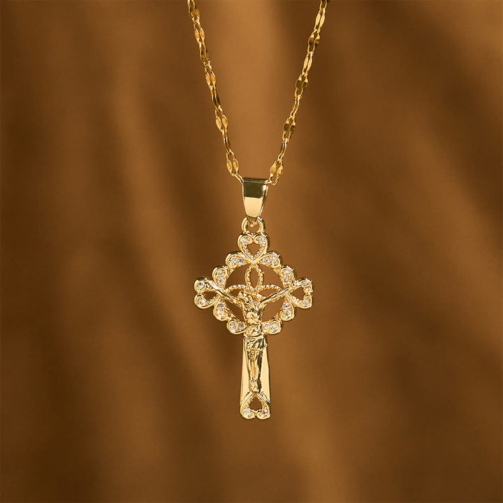Christianartworkshop Collana con ciondolo a forma di chiave e crocifisso tempestato di zirconi: emblema di grazia redentrice e fede - image 1