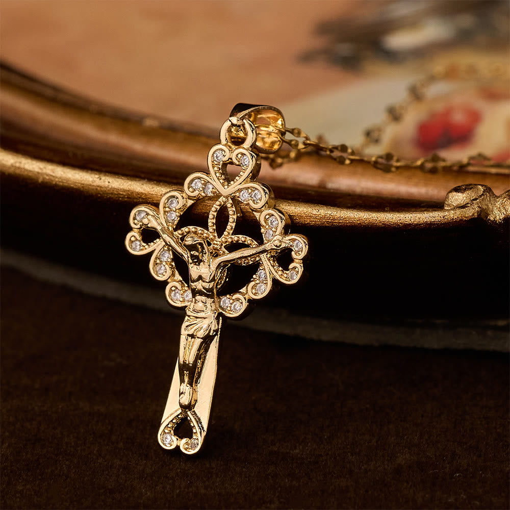Christianartworkshop Collana con ciondolo a forma di chiave e crocifisso tempestato di zirconi: emblema di grazia redentrice e fede - Crocifisso - image 0