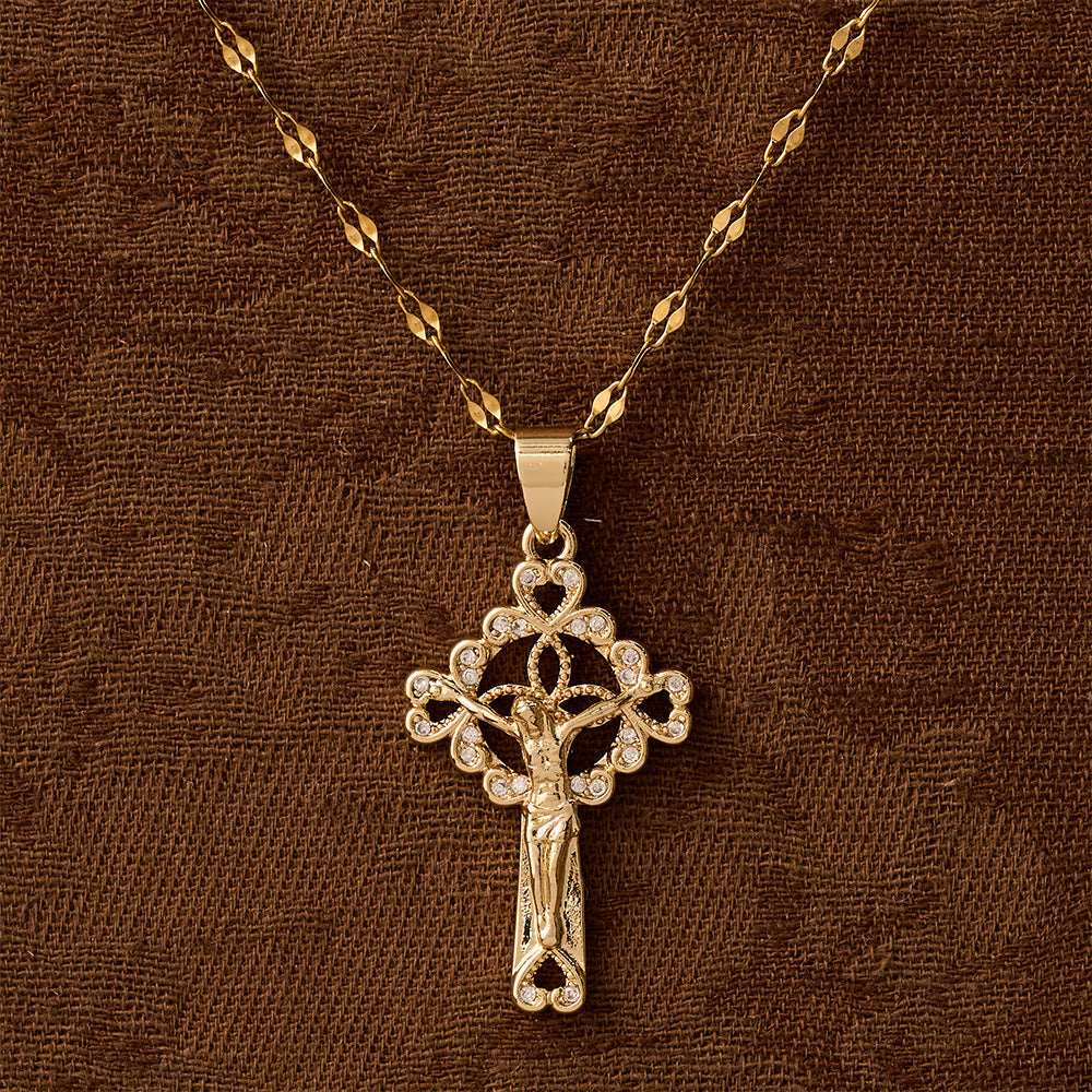 Christianartworkshop Collana con ciondolo a forma di chiave e crocifisso tempestato di zirconi: emblema di grazia redentrice e fede - image 2