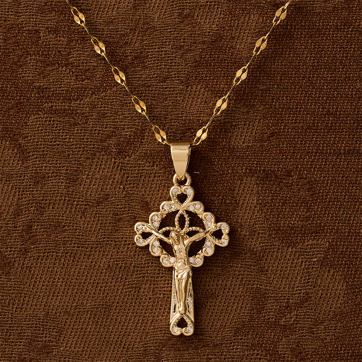 Christianartworkshop Collana con ciondolo a forma di chiave e crocifisso tempestato di zirconi: emblema di grazia redentrice e fede - image 2