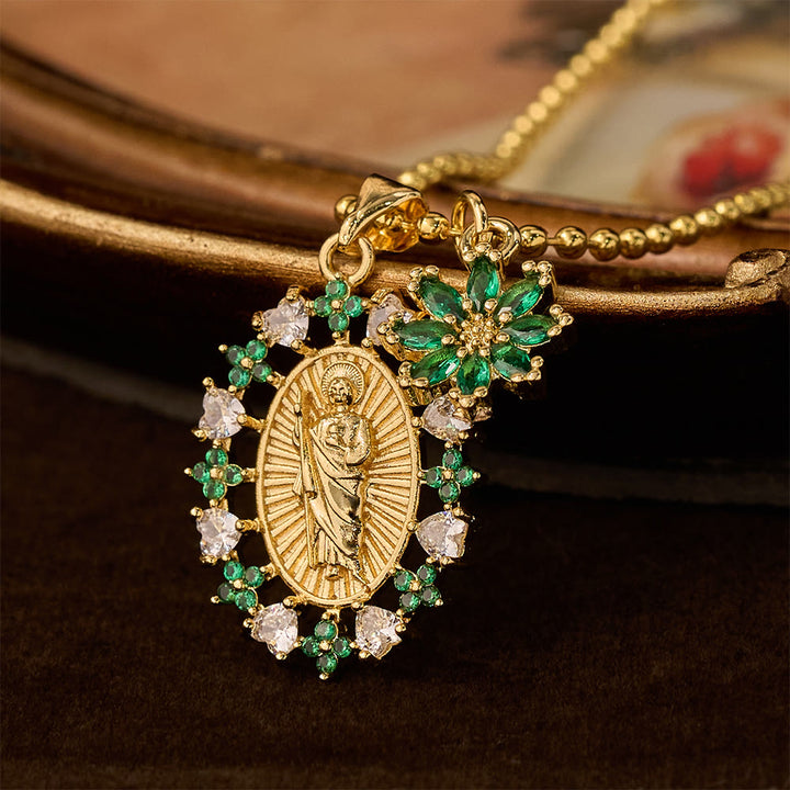 Christianartworkshop Set di collana con la Madonna e la croce alata, riccamente decorata: emblema di protezione spirituale. - Fiore della Vergine Maria - image 8