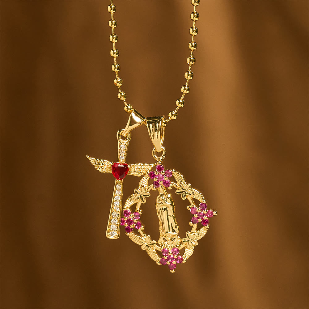 Christianartworkshop Set di collana con la Madonna e la croce alata, riccamente decorata: emblema di protezione spirituale. - image 1