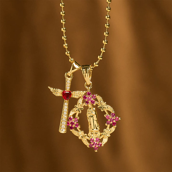 Christianartworkshop Set di collana con la Madonna e la croce alata, riccamente decorata: emblema di protezione spirituale. - image 1