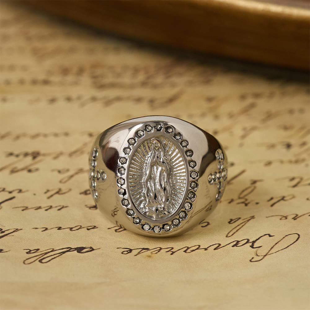 Christianartworkshop Anello con sigillo audace con croce della Madonna: ancora il tuo cuore alla fede mariana. - Argento - US 14 - image 6