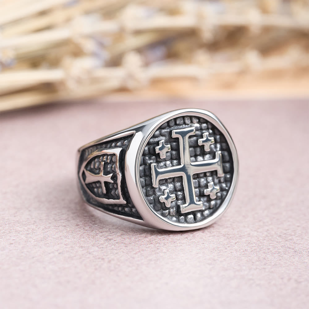 Christianartworkshop Anello con sigillo rotondo e quadrato a croce di Gerusalemme: emblema dell'unità della fede. - Girare - US 15 - image 3