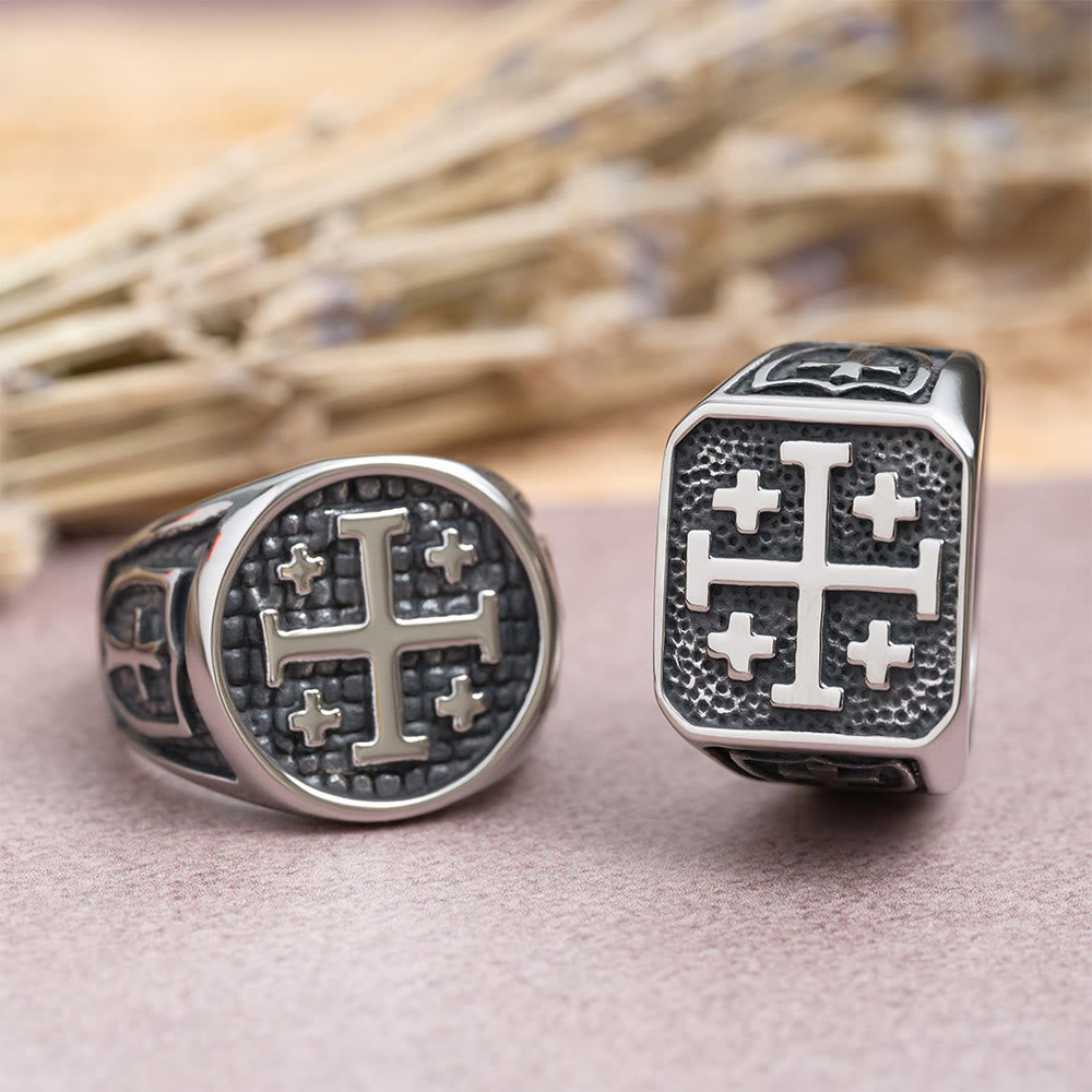 Christianartworkshop Anello con sigillo rotondo e quadrato a croce di Gerusalemme: emblema dell'unità della fede. - image 1