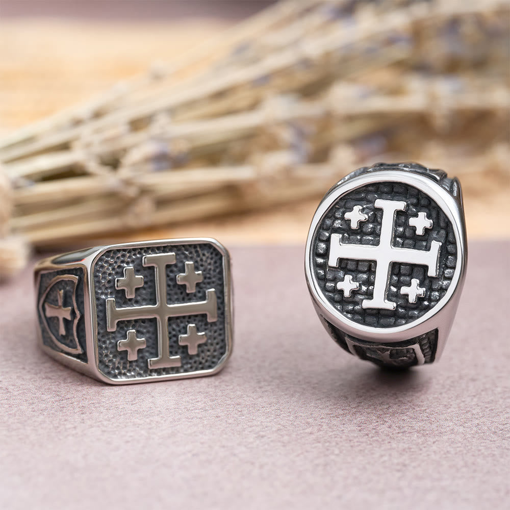 Christianartworkshop Anello con sigillo rotondo e quadrato a croce di Gerusalemme: emblema dell'unità della fede. - image 2