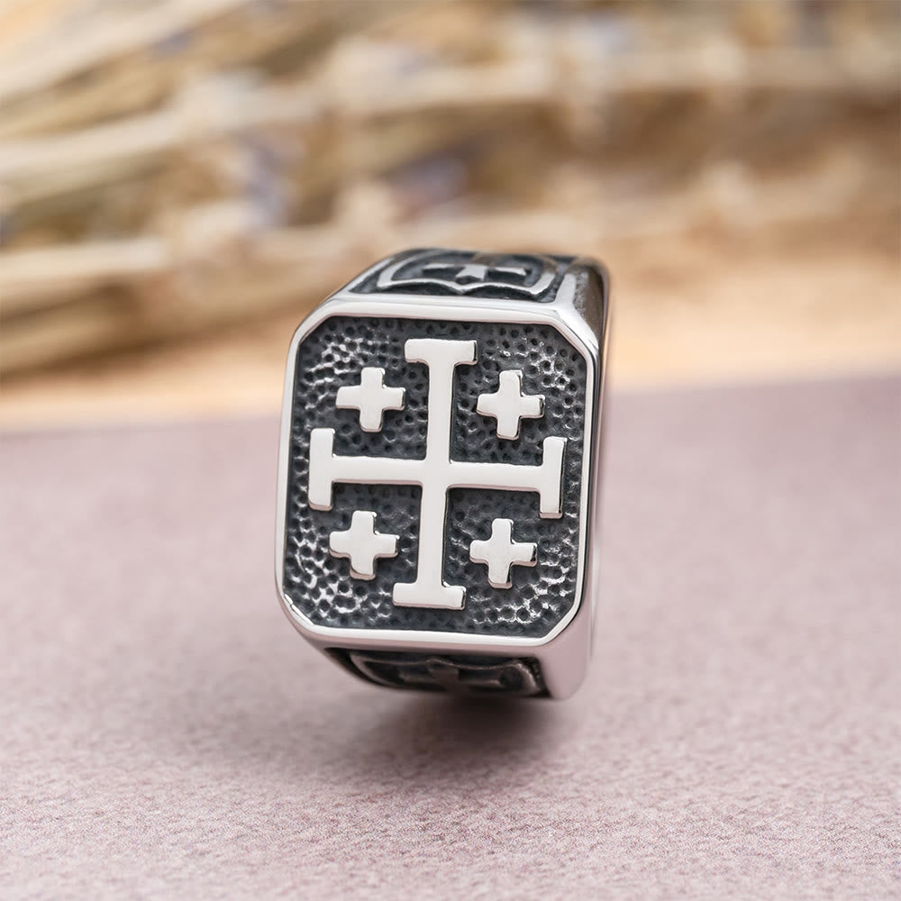Christianartworkshop Anello con sigillo rotondo e quadrato a croce di Gerusalemme: emblema dell'unità della fede. - image 6