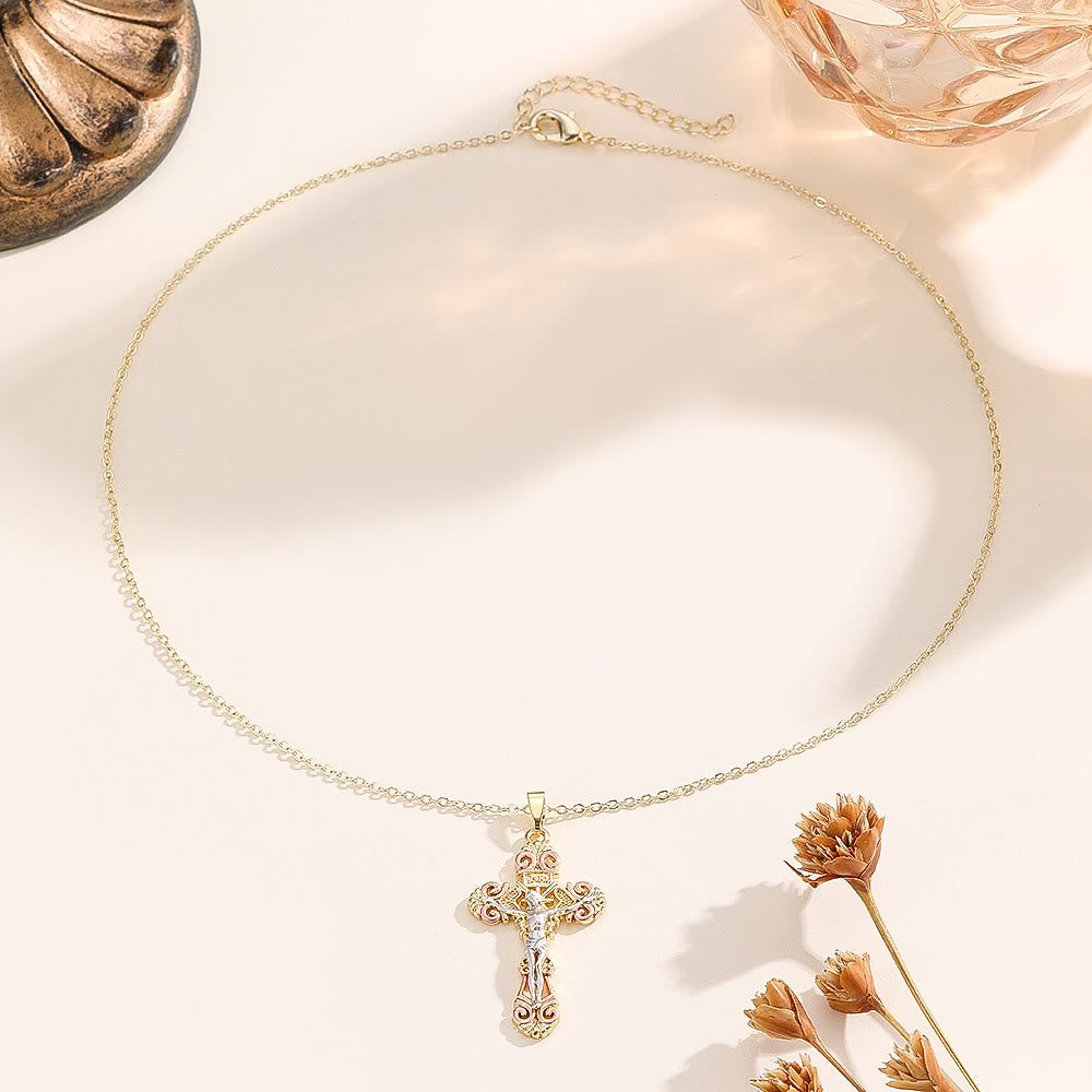 Christianartworkshop Collana con croce decorata con zirconi cubici: simbolo dell'amore redentore di Cristo. - image 1