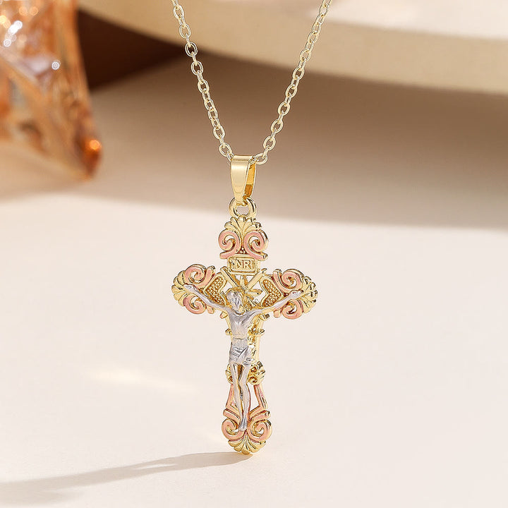 Christianartworkshop Collana con croce decorata con zirconi cubici: simbolo dell'amore redentore di Cristo. - image 2