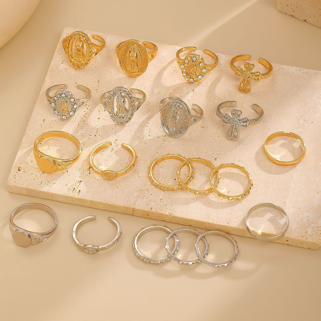 Christianartworkshop Set di anelli con croce mariana in oro e argento: un simbolo di devozione celeste. - image 3