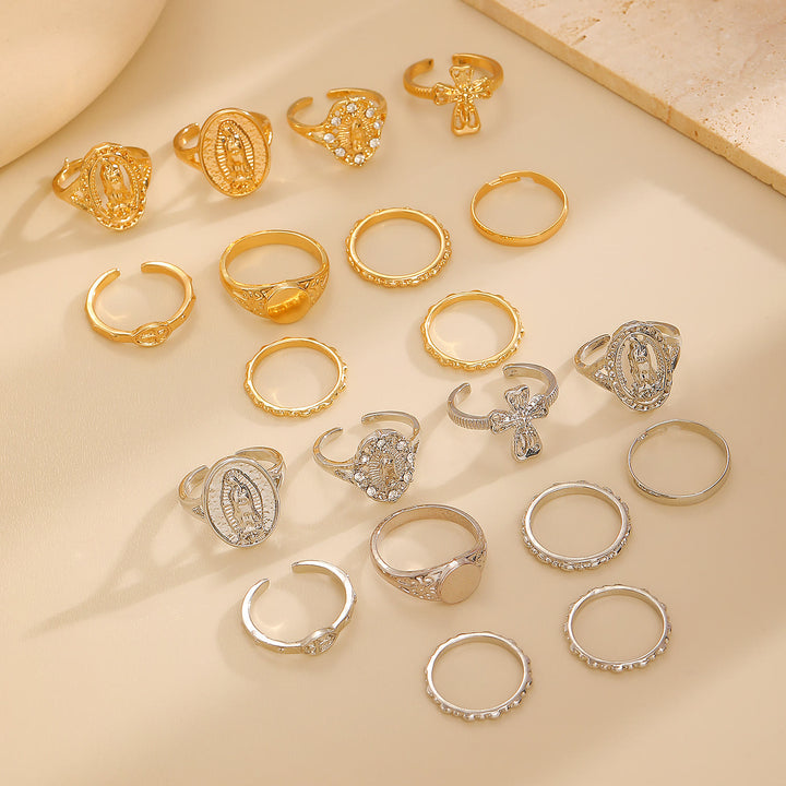 Christianartworkshop Set di anelli con croce mariana in oro e argento: un simbolo di devozione celeste. - image 5