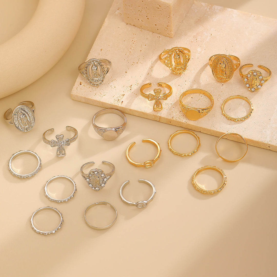 Christianartworkshop Set di anelli con croce mariana in oro e argento: un simbolo di devozione celeste. - image 6