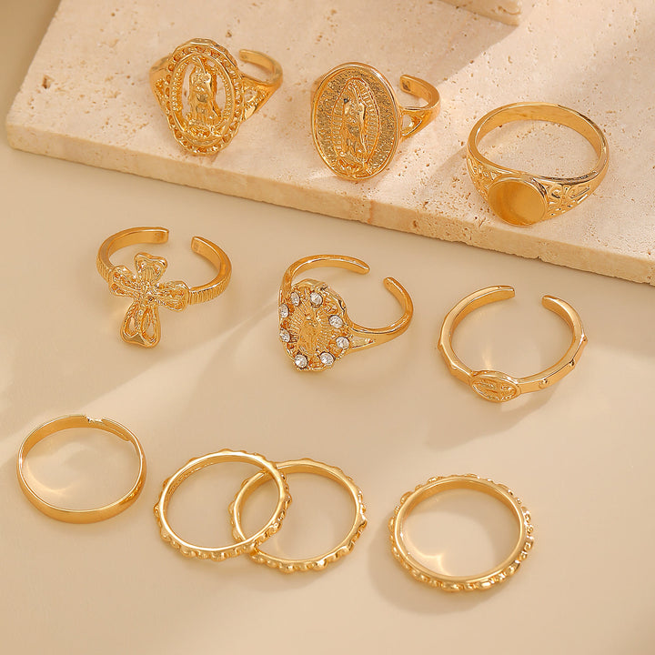 Christianartworkshop Set di anelli con croce mariana in oro e argento: un simbolo di devozione celeste. - image 7