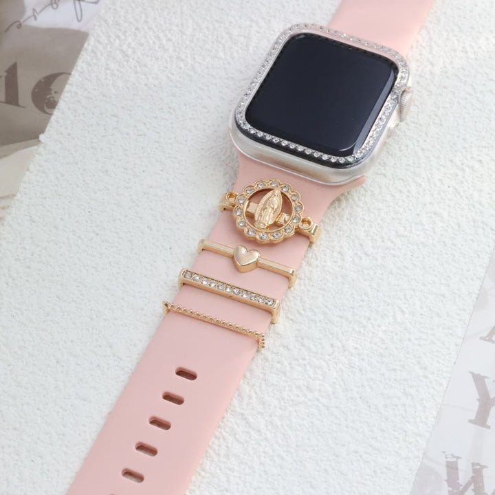 Christianartworkshop Set di ciondoli per cinturino iWatch con zirconi della Madonna: porta con te la luce dell'amore mariano. - D'oro - image 8
