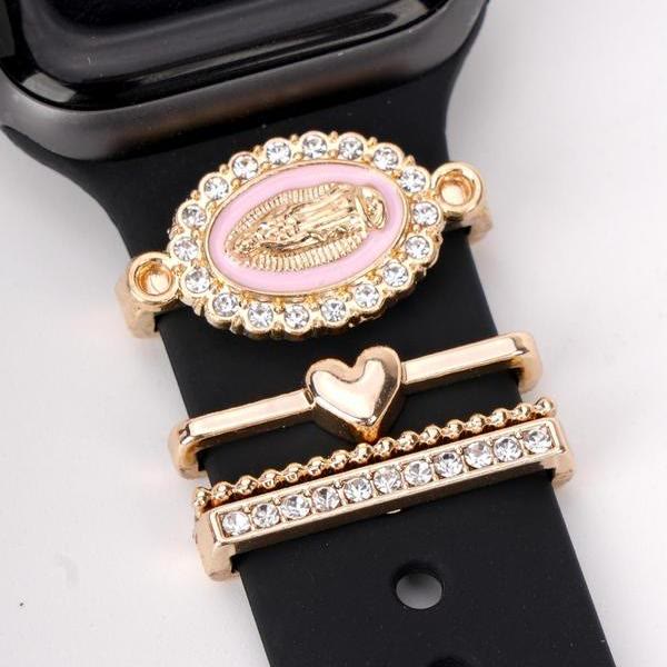 Christianartworkshop Set di ciondoli per cinturino iWatch con zirconi della Madonna: porta con te la luce dell'amore mariano. - Rosa - image 0