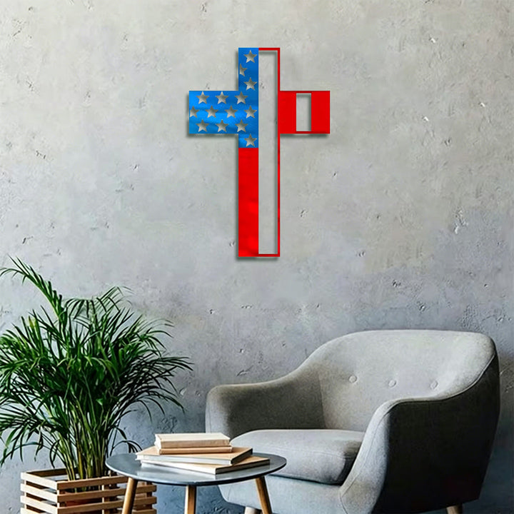 Christianartworkshop Decorazione murale in metallo a forma di croce con stelle e strisce: simbolo intramontabile di fede e patrimonio americano. - image 2