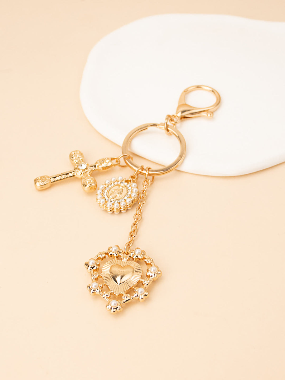 Christianartworkshop Portachiavi con croce del Sacro Cuore e Vergine Maria: Beato chi confida nel Signore - Cuore di croce - image 0