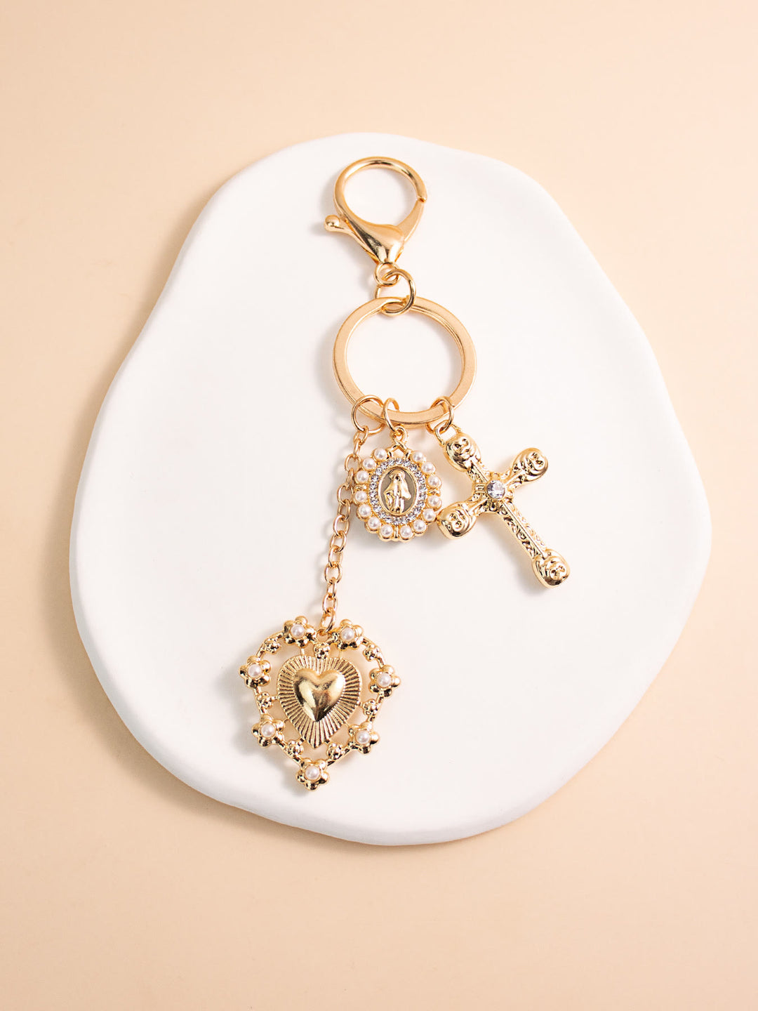 Christianartworkshop Portachiavi con croce del Sacro Cuore e Vergine Maria: Beato chi confida nel Signore - image 3