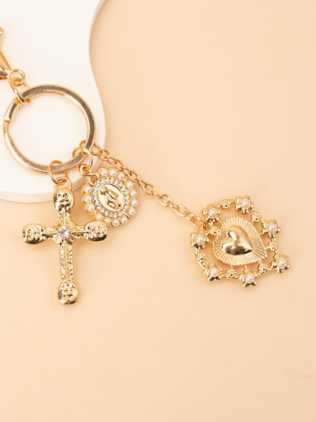 Christianartworkshop Portachiavi con croce del Sacro Cuore e Vergine Maria: Beato chi confida nel Signore - image 4
