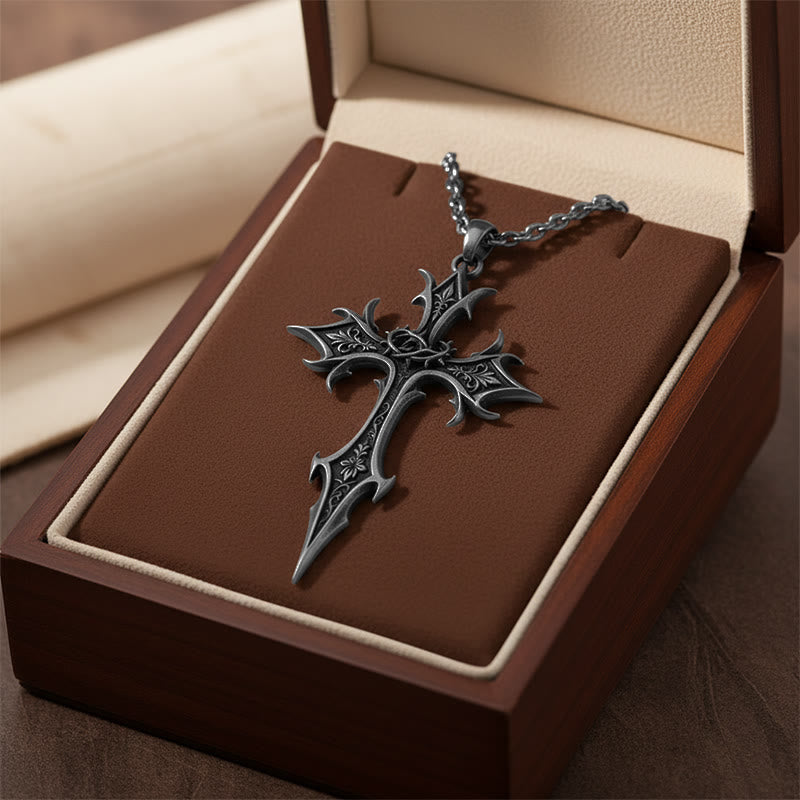 Christianartworkshop Collana con ciondolo a croce gotica "Corona di Spine": emblema del sacrificio e della redenzione di Cristo. - Croce di spine - image 0
