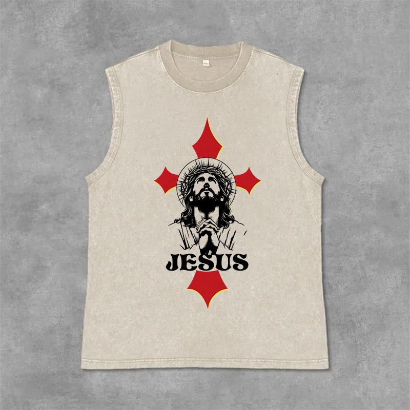 Christianartworkshop Canotta unisex lavata con scritta JESUS - Beige - 2XL - image 0