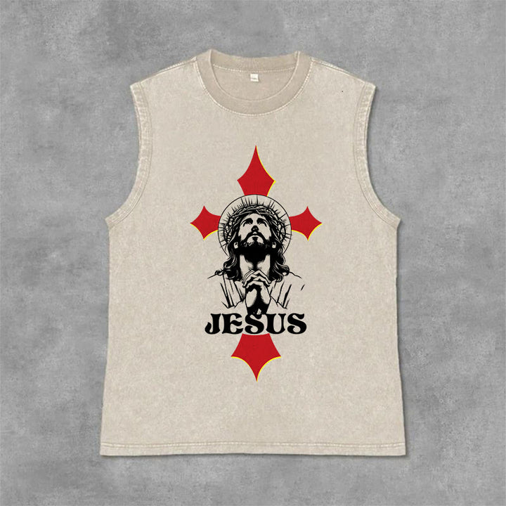 Christianartworkshop Canotta unisex lavata con scritta JESUS - Beige - 2XL - image 0