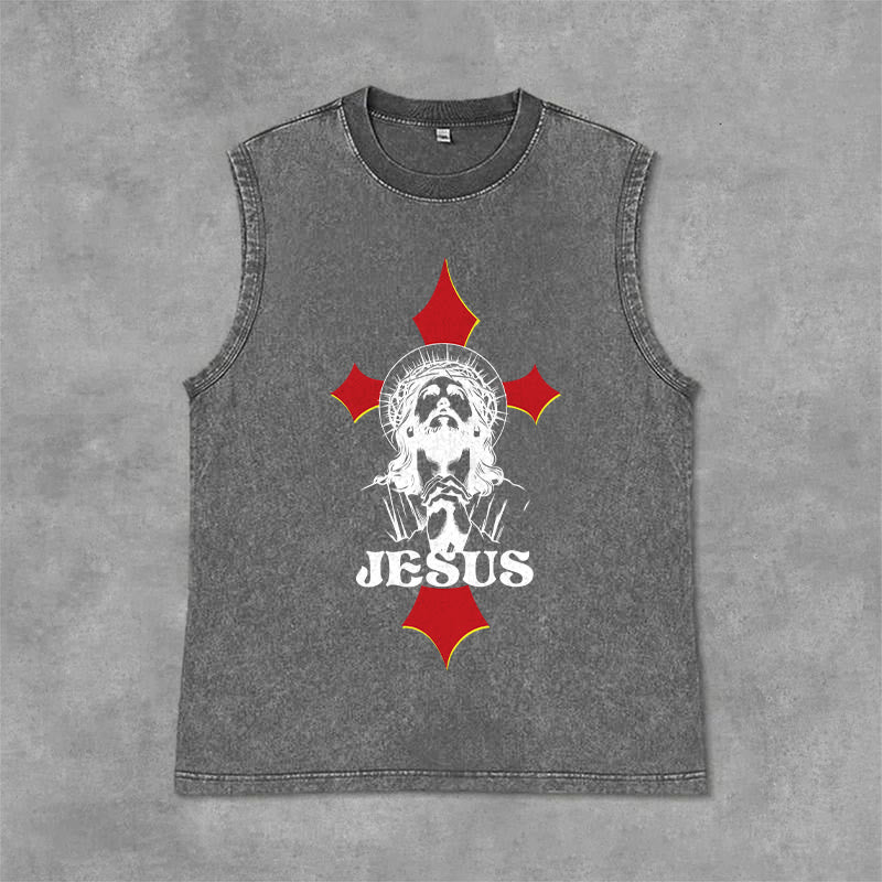 Christianartworkshop Canotta unisex lavata con scritta JESUS - Grigio - 2XL - image 9
