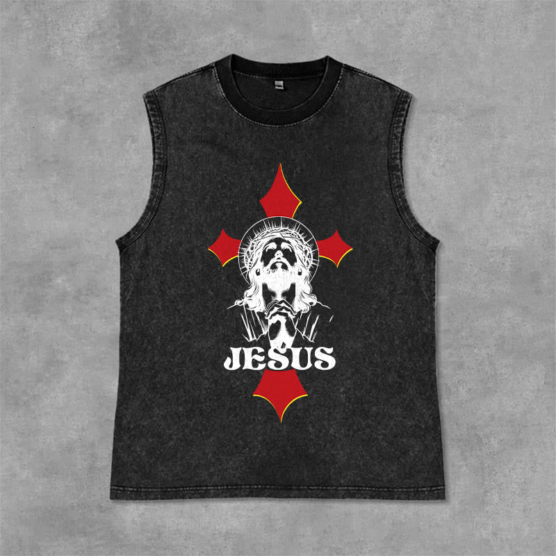 Christianartworkshop Canotta unisex lavata con scritta JESUS - Nero - 2XL - image 3