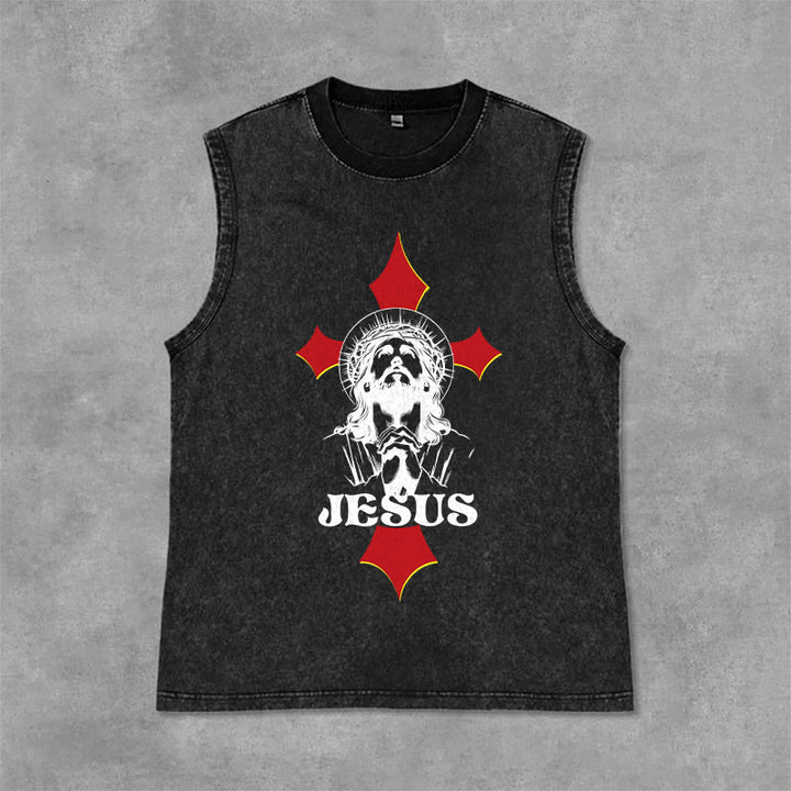 Christianartworkshop Canotta unisex lavata con scritta JESUS - Nero - 2XL - image 3